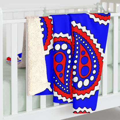 Blue, White, Red Retro Paisley Blanket Throw