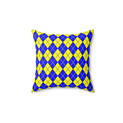 Yellow, Blue Retro Argyle Cushion Pillow