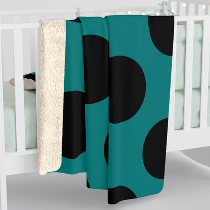 Teal, Black Retro Polka Dots Blanket Throw
