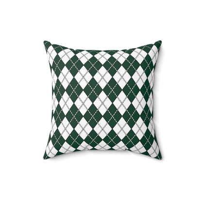 Dark Green, White Retro Argyle Cushion Pillow