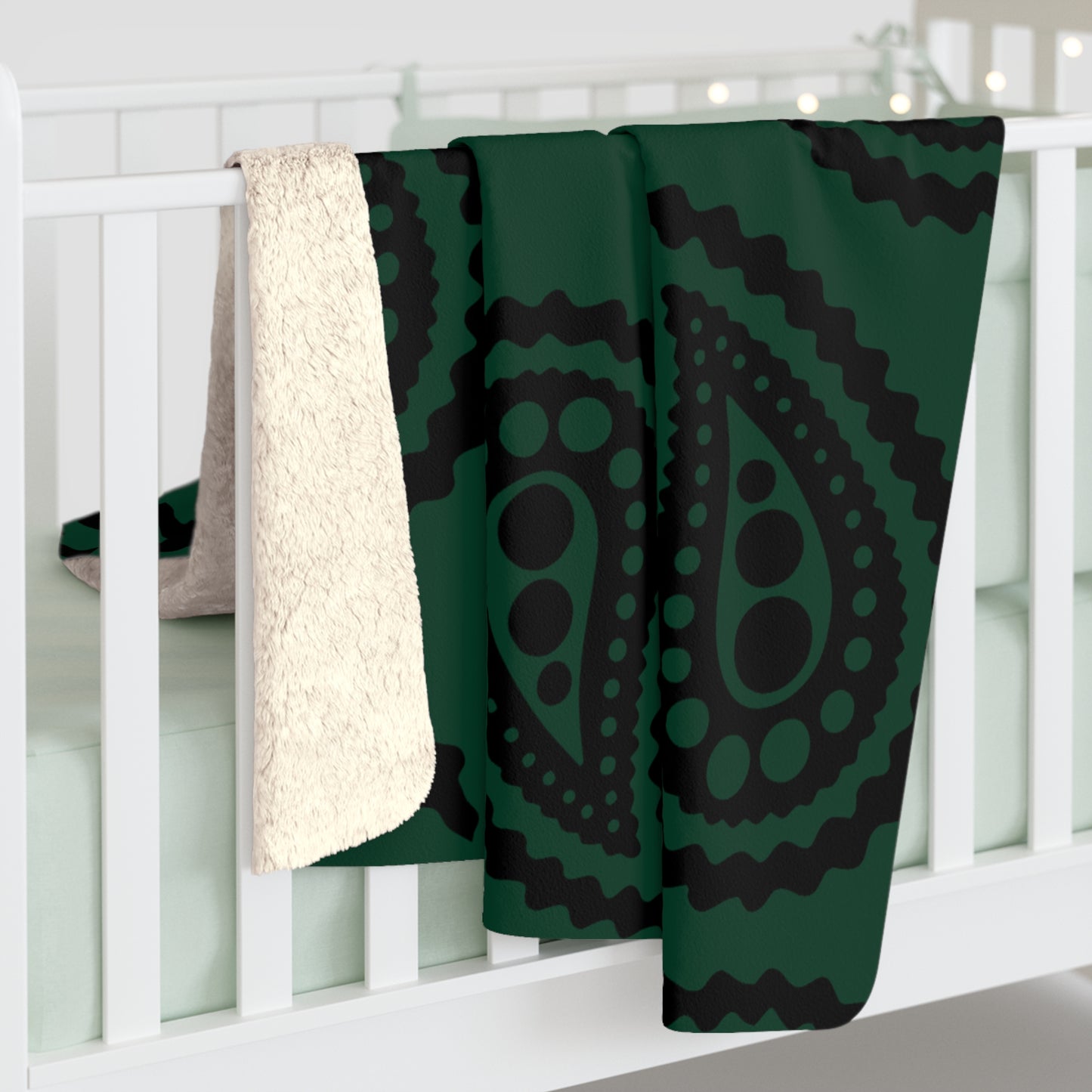 Dark Green, Black Retro Paisley Blanket Throw