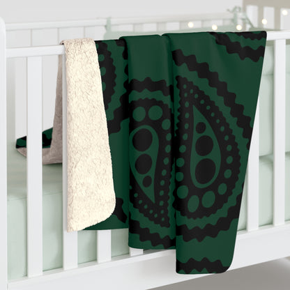 Dark Green, Black Retro Paisley Blanket Throw