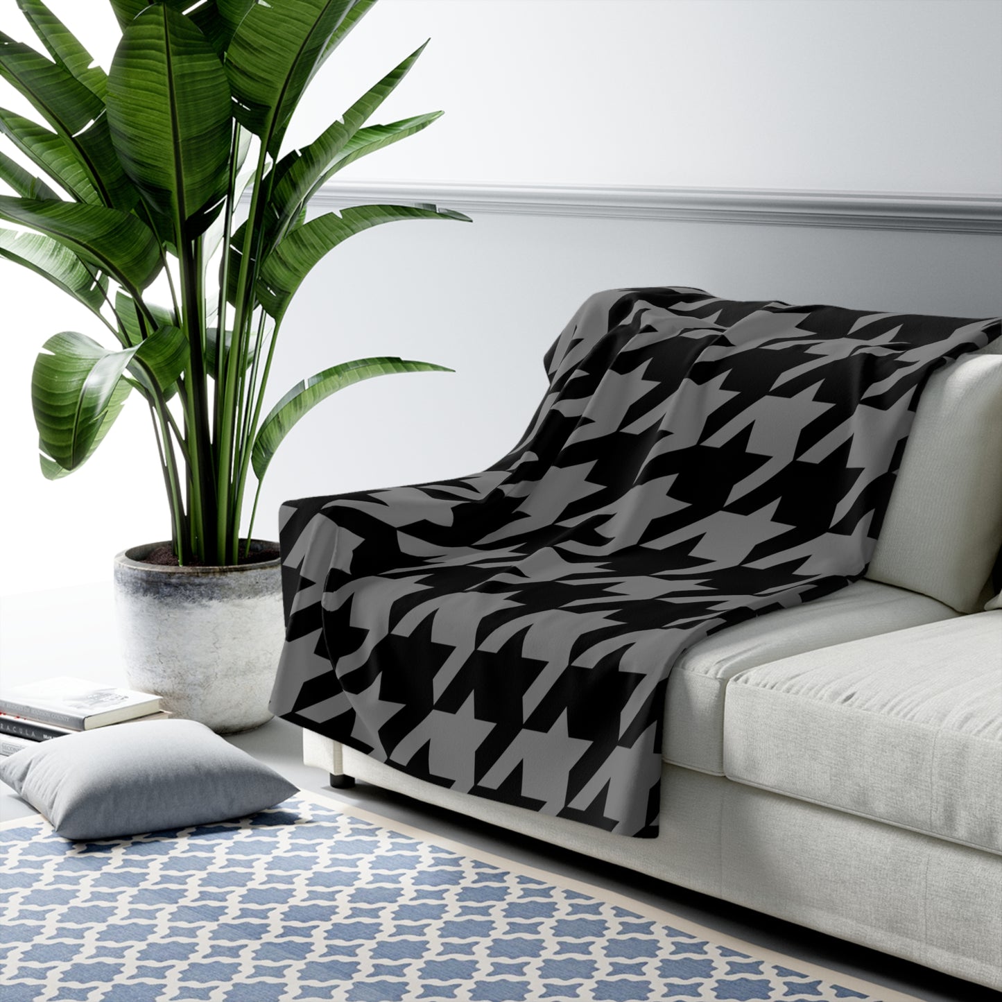 Grey, Black Retro Houndstooth Blanket Throw