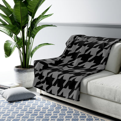 Grey, Black Retro Houndstooth Blanket Throw