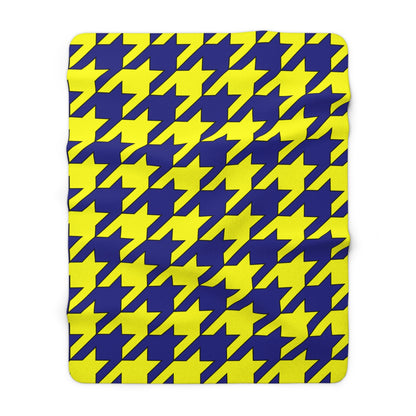 Navy Blue, Yellow Retro Houndstooth Blanket Throw
