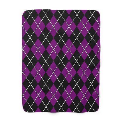 Purple, Black Retro Argyle Blanket Throw