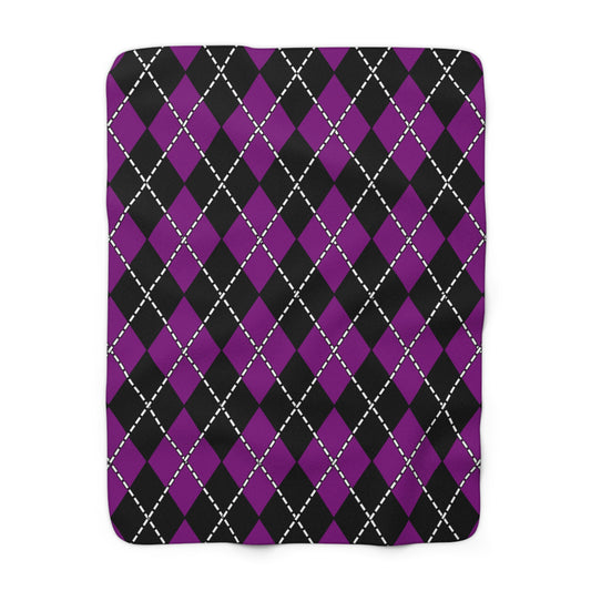Purple, Black Retro Argyle Blanket Throw