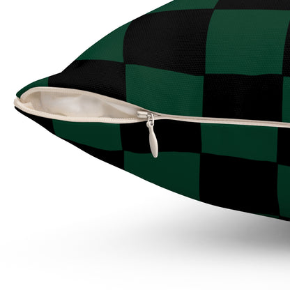 Dark Green, Black Retro Check Cushion Pillow