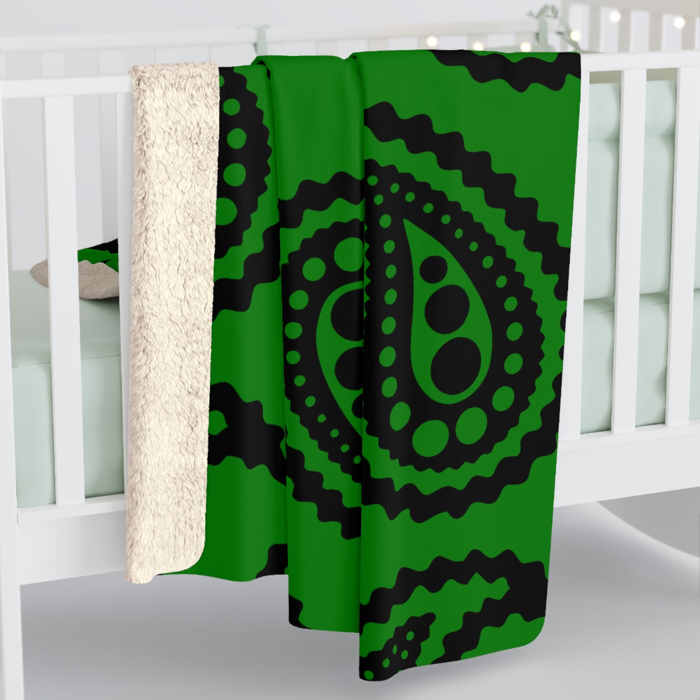 Green, Black Retro Paisley Blanket Throw