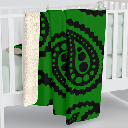 Green, Black Retro Paisley Blanket Throw