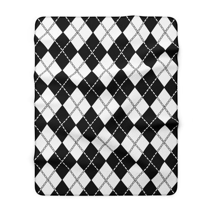 Black, White Retro Argyle Blanket Throw