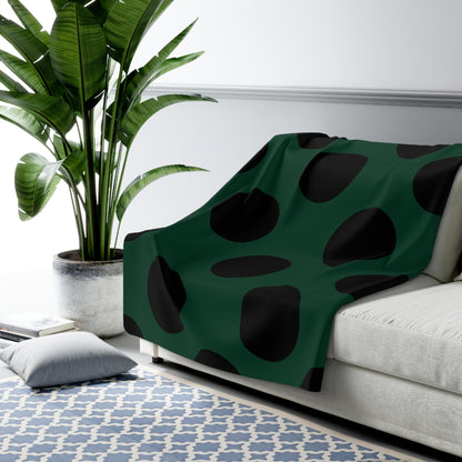 Dark Green, Black Retro Polka Dots Blanket Throw