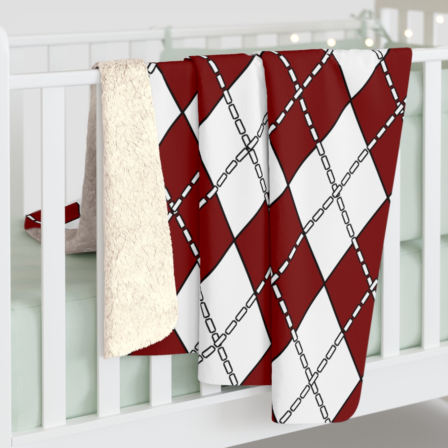 Maroon, White Retro Argyle Blanket Throw