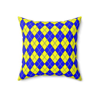 Yellow, Blue Retro Argyle Cushion Pillow