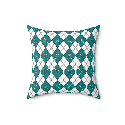 Teal, White Retro Argyle Cushion Pillow