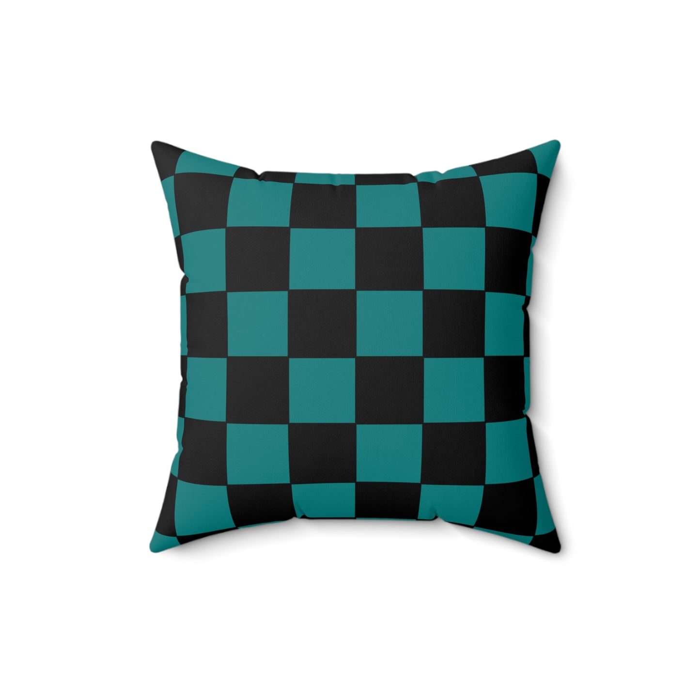 Teal, Black Retro Check Cushion Pillow