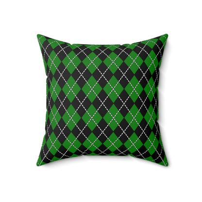 Green, Black Retro Argyle Cushion Pillow
