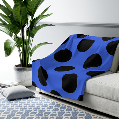 Royal Blue, Black Retro Polka Dots Blanket Throw