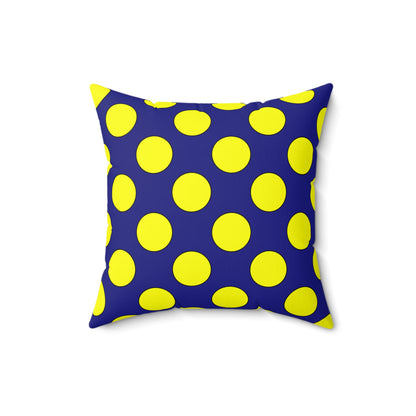 Navy Blue, Yellow Retro Polka Dots Cushion Pillow