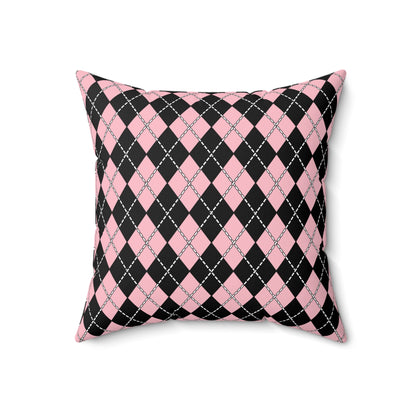 Pink, Black Retro Argyle Cushion Pillow