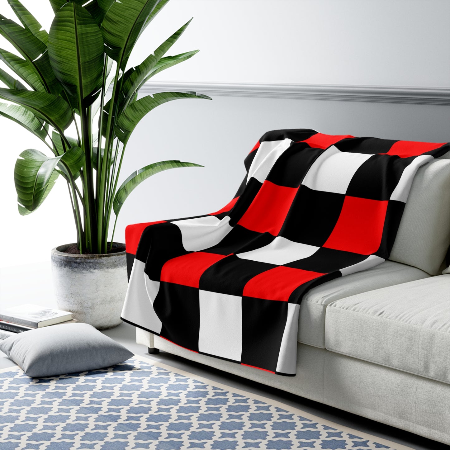 Black, White, Red Retro Check Blanket Throw