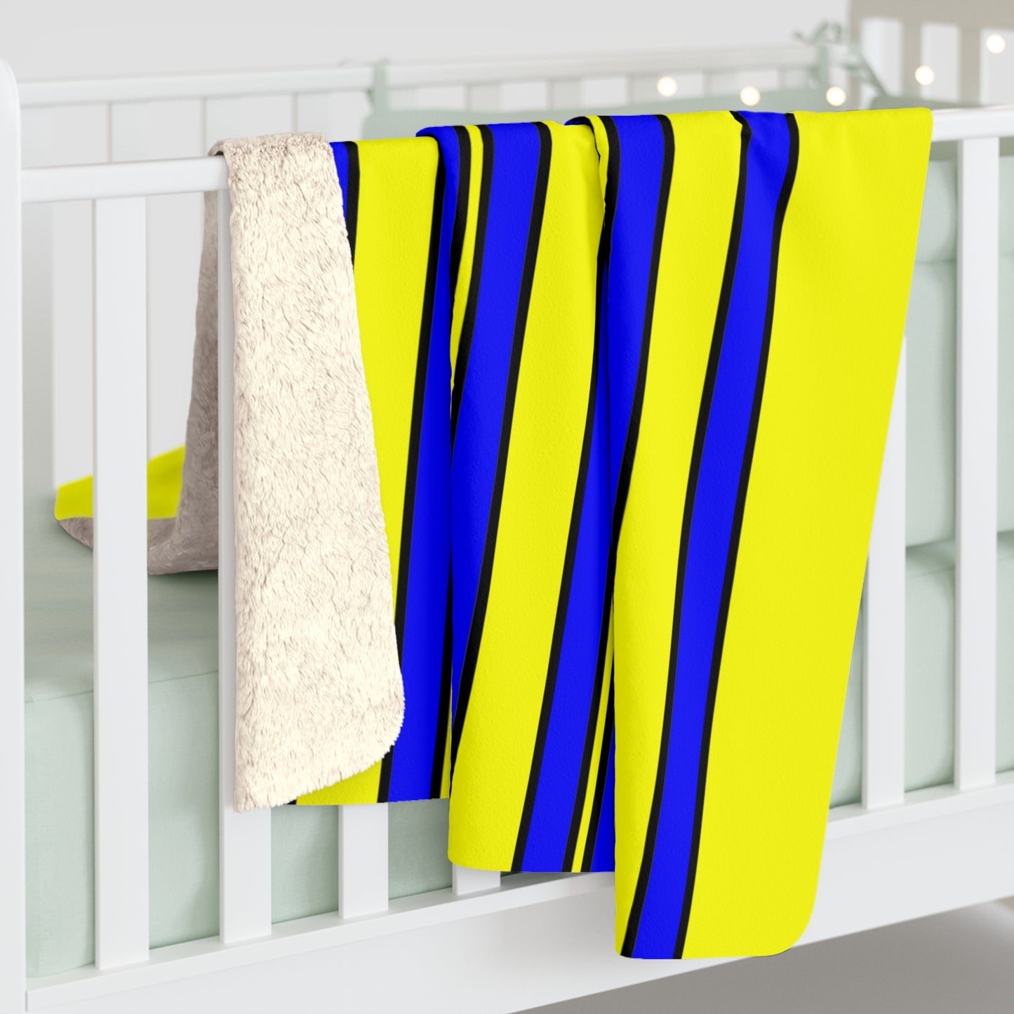 Yellow, Blue Retro Stripes Blanket Throw