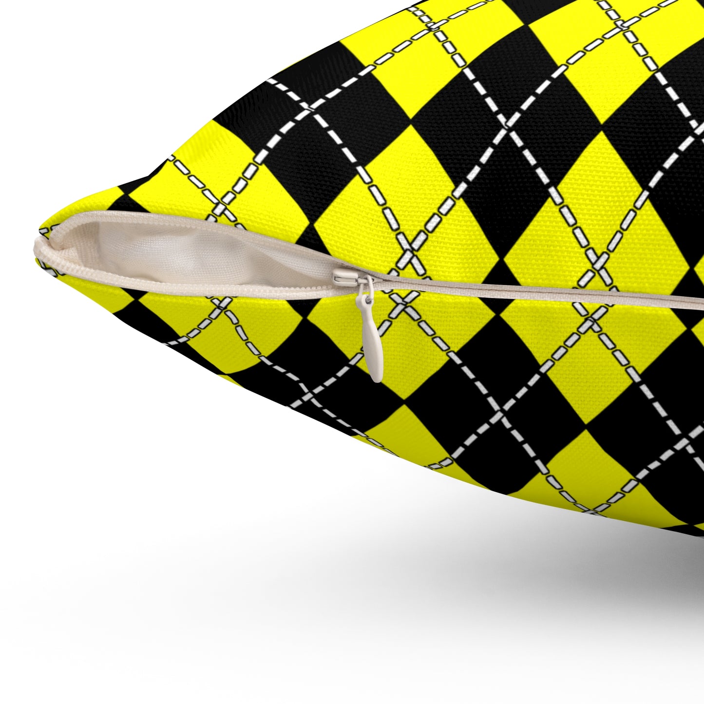 Yellow, Black Retro Argyle Cushion Pillow