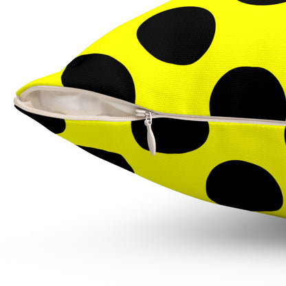 Yellow, Black Retro Polka Dots Cushion Pillow