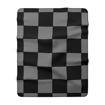 Grey, Black Retro Check Blanket Throw