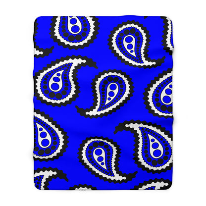 Blue, Black, White Retro Paisley Blanket Throw