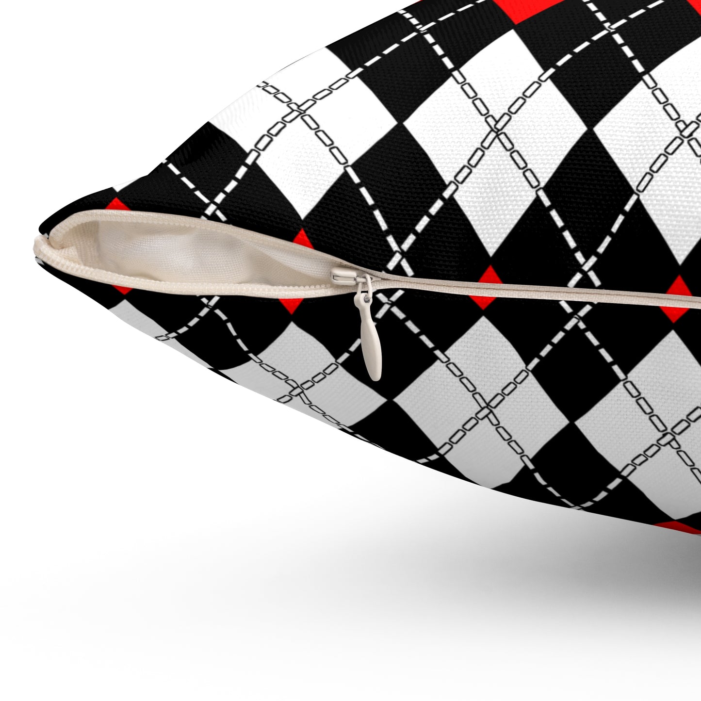 Black, White, Red Retro Argyle Cushion Pillow