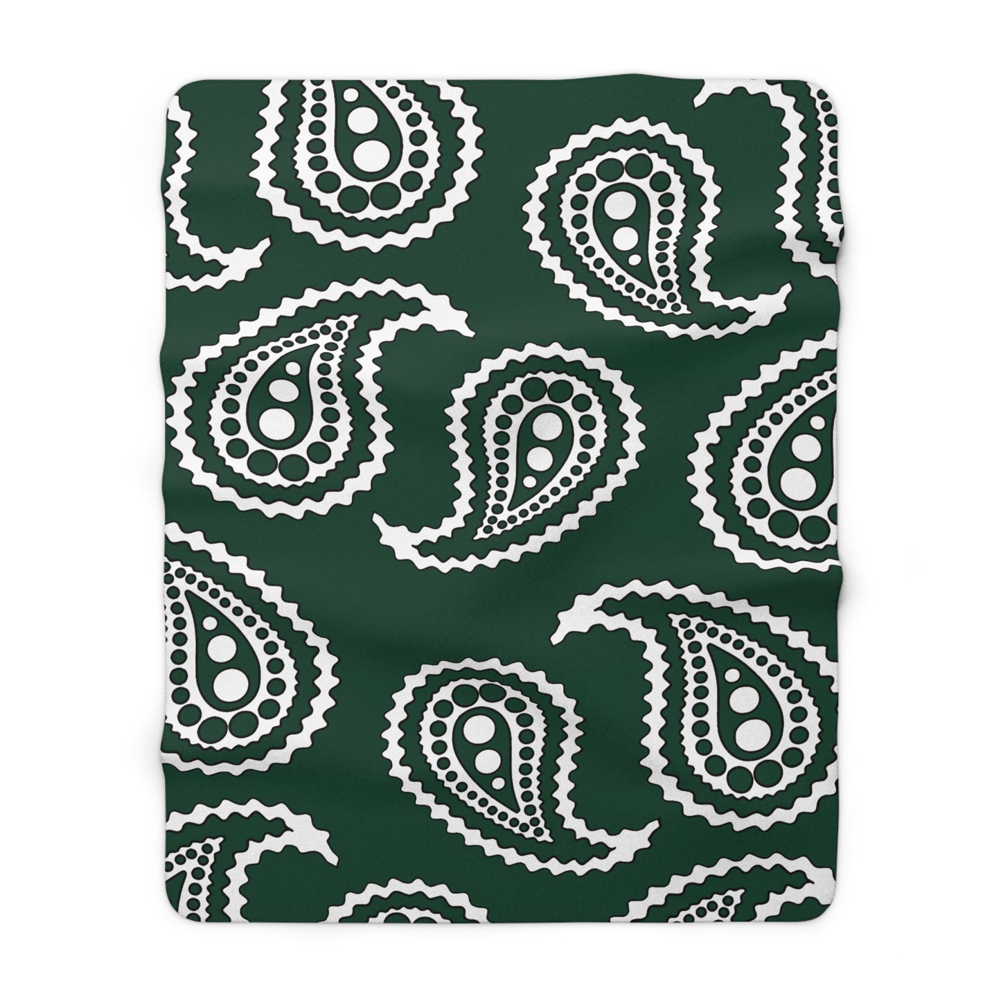 Dark Green, White Retro Paisley Blanket Throw