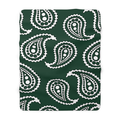 Dark Green, White Retro Paisley Blanket Throw