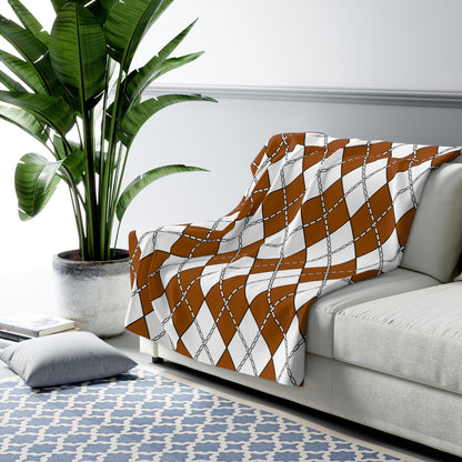 Brown, White Retro Argyle Blanket Throw