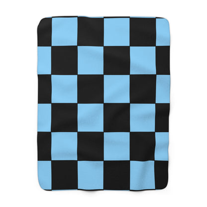 Light Blue, Black Retro Check Blanket Throw