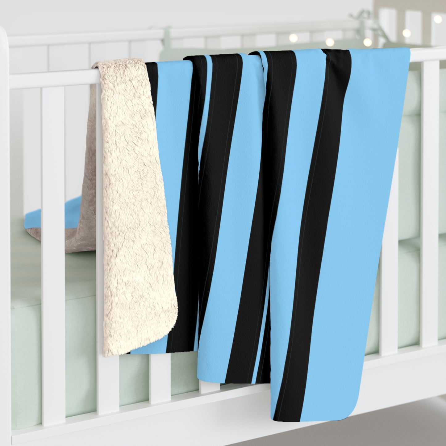 Light Blue, Black Retro Stripes Blanket Throw