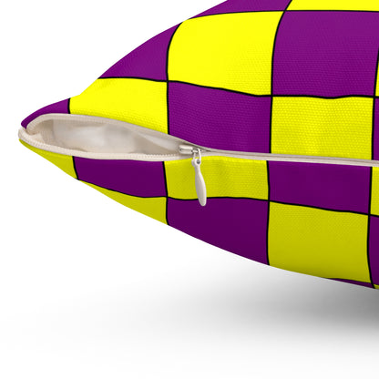 Purple, Yellow Retro Check Cushion Pillow