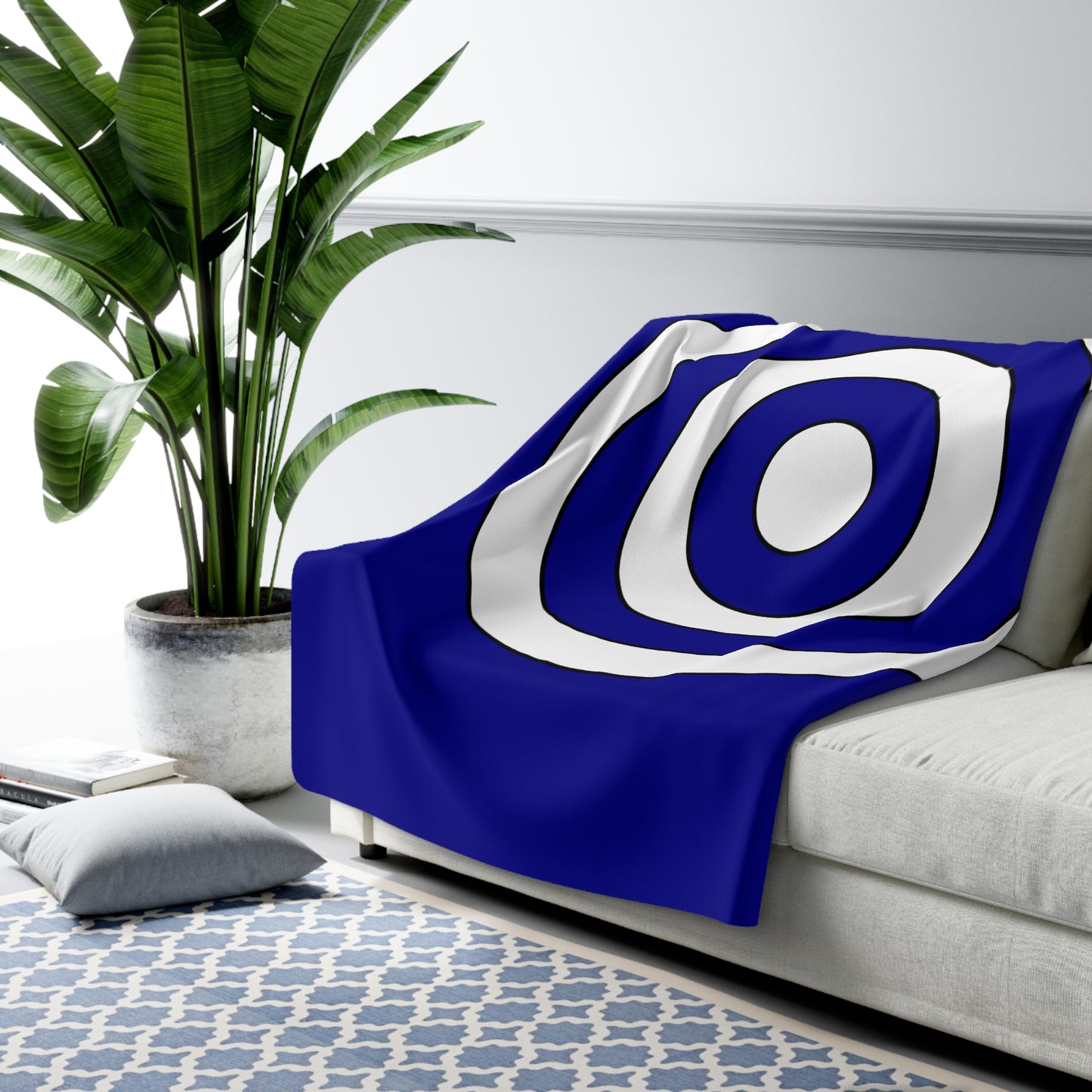 Dark Blue, White Retro Target Blanket Throw