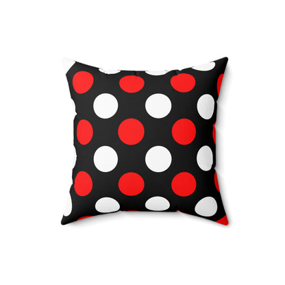 Black, White, Red Retro Polka Dots Cushion Pillow