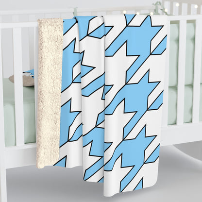 Light Blue, White Retro Houndstooth Blanket Throw