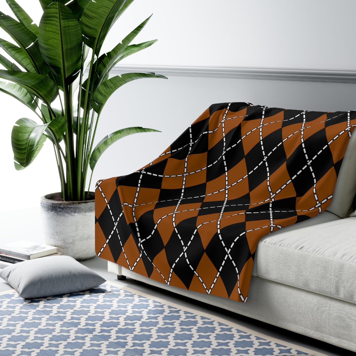 Brown, Black Retro Argyle Blanket Throw