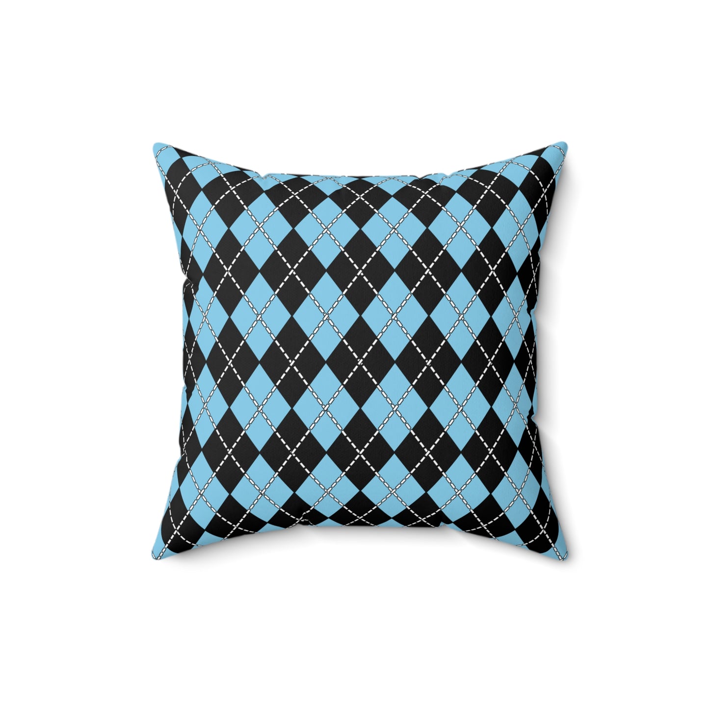 Sky Blue, Black Retro Argyle Cushion Pillow