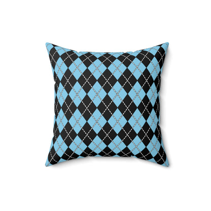 Sky Blue, Black Retro Argyle Cushion Pillow