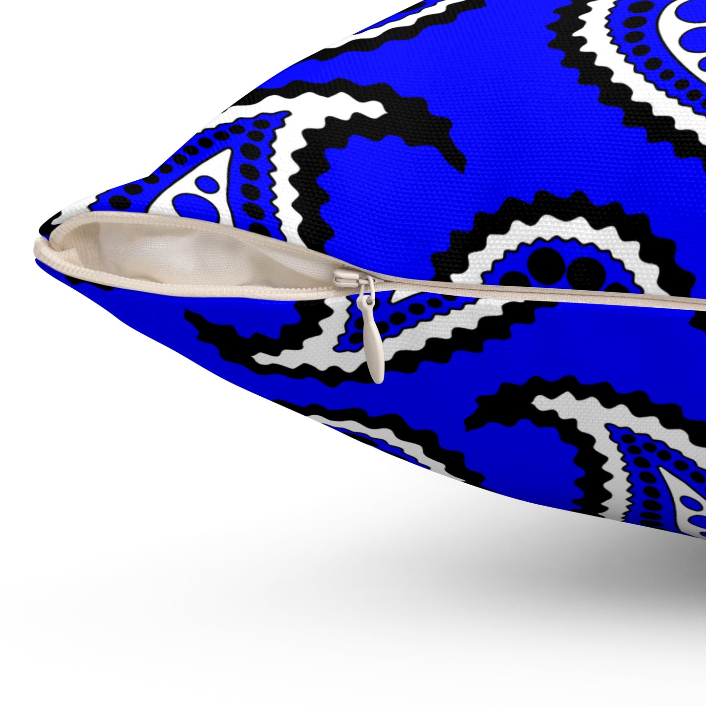 Blue, Black, White Retro Paisley Cushion Pillow