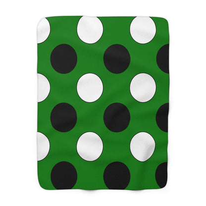 Green, Black, White Retro Polka Dots Blanket Throw
