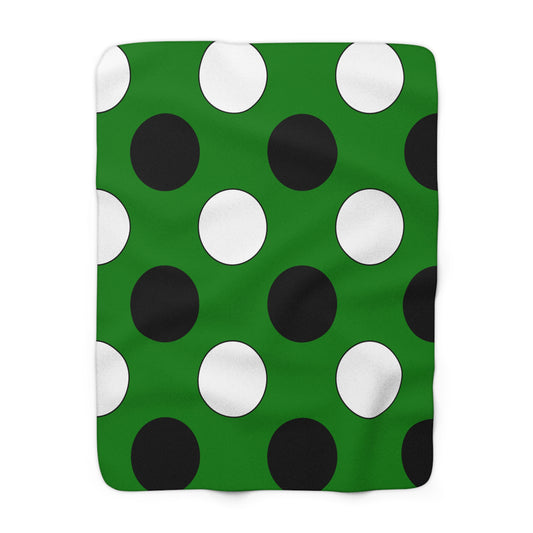 Green, Black, White Retro Polka Dots Blanket Throw
