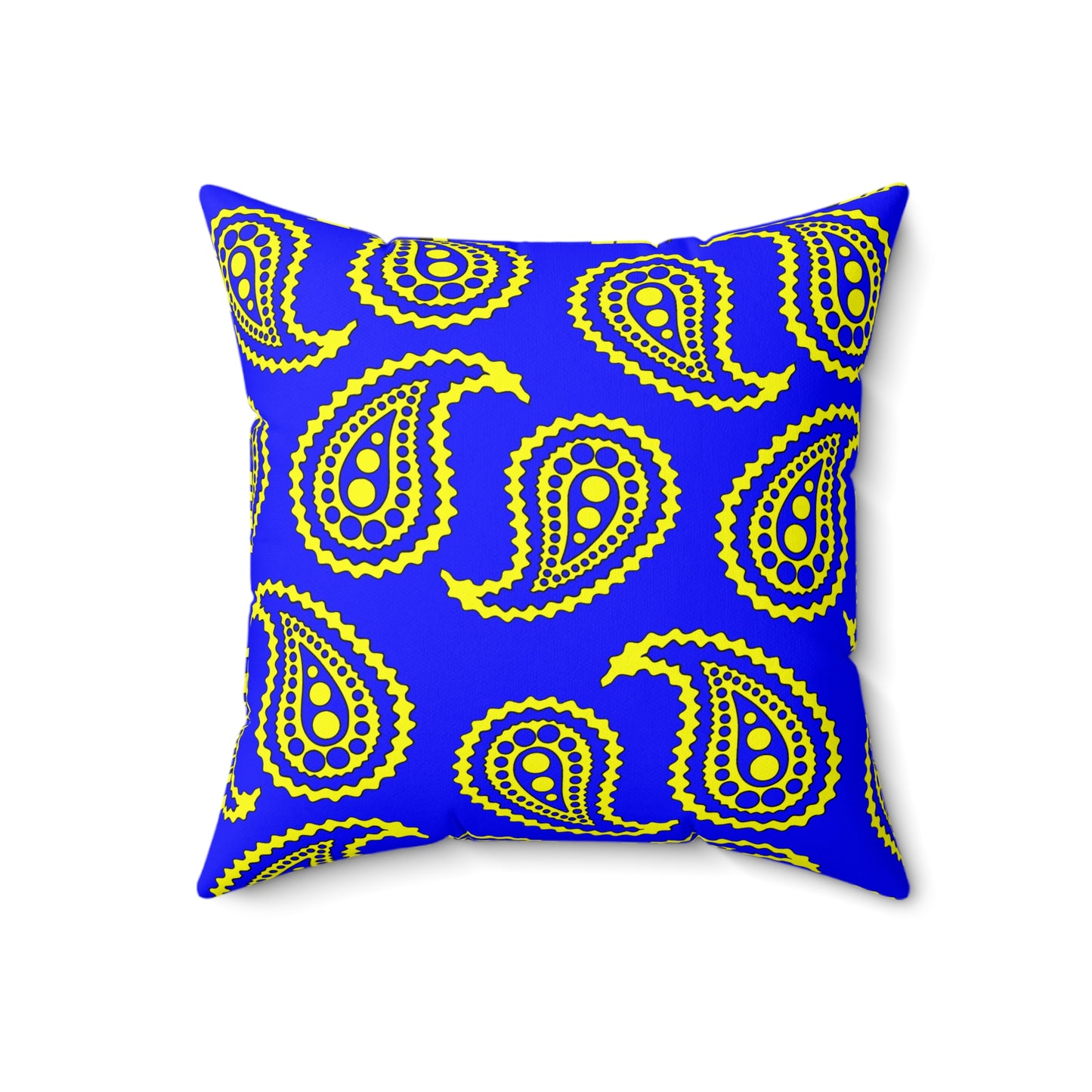 Blue, Yellow Retro Paisley Cushion Pillow