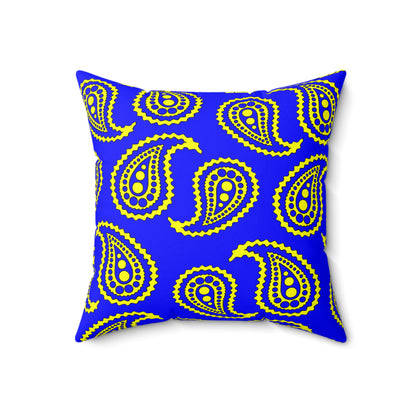 Blue, Yellow Retro Paisley Cushion Pillow