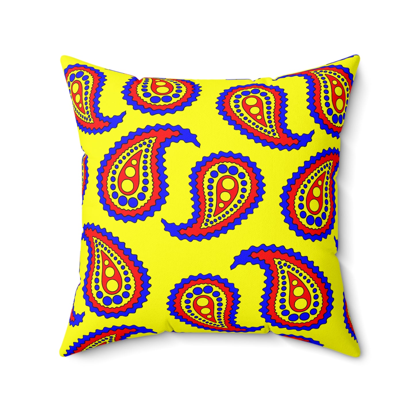 Yellow, Blue, Red Retro Paisley Cushion Pillow