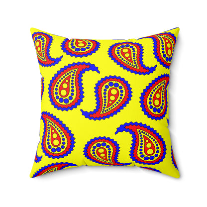 Yellow, Blue, Red Retro Paisley Cushion Pillow
